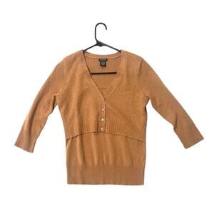 Prague Contemporary 100% Cashmere Sweater 3/4 Sleeves Two Layer Brown Orange M